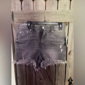 True Craft Gray Distressed Denim Shorts
